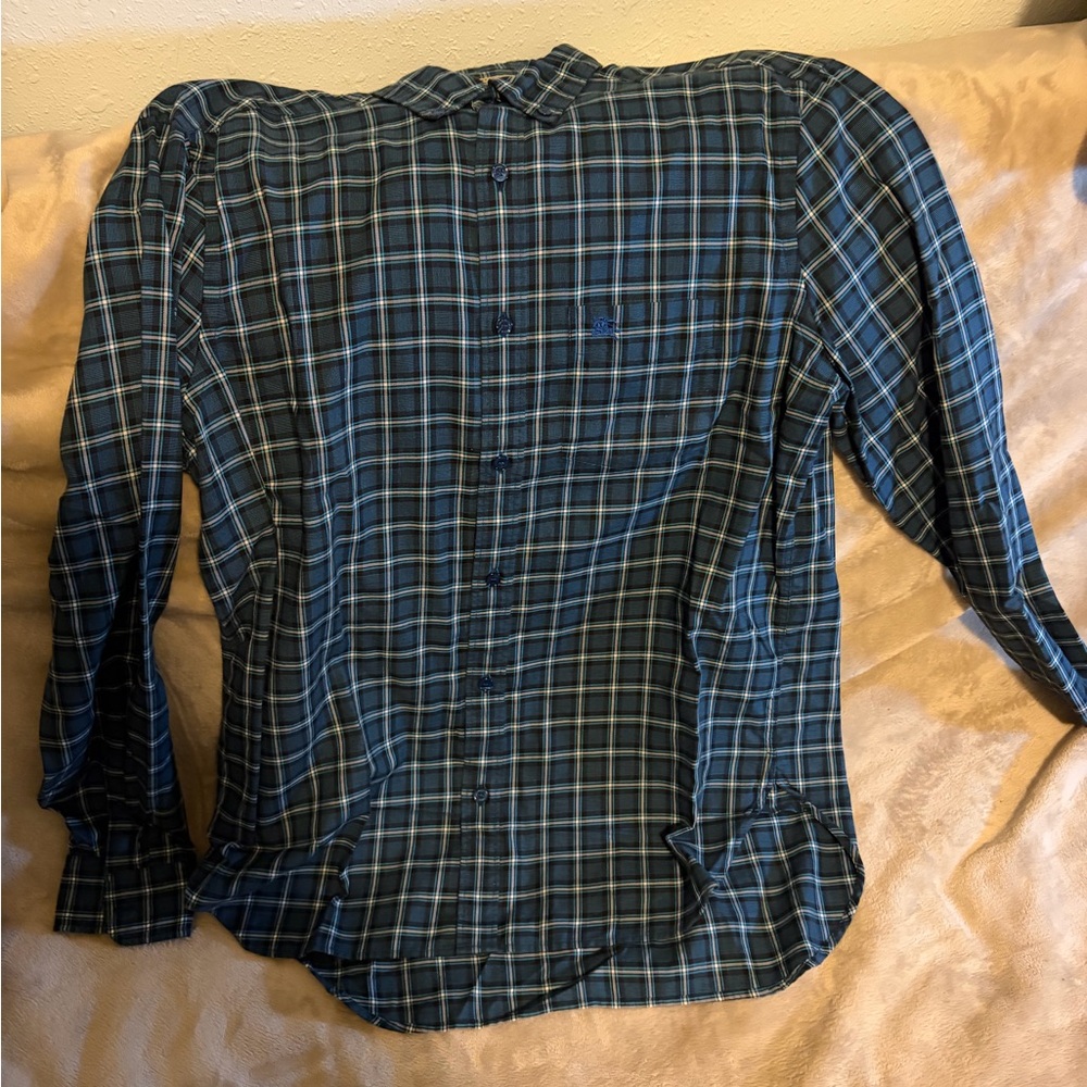Burberry Navy and White Plaid Button Down Shirt